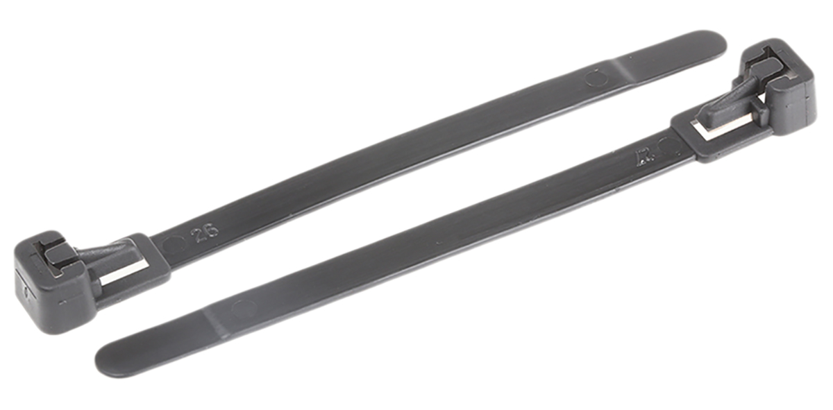 HellermannTyton Cable Tie, Releasable, 100mm x 6.7 mm, Black Polyamide 6.6 (PA66), Pk-100