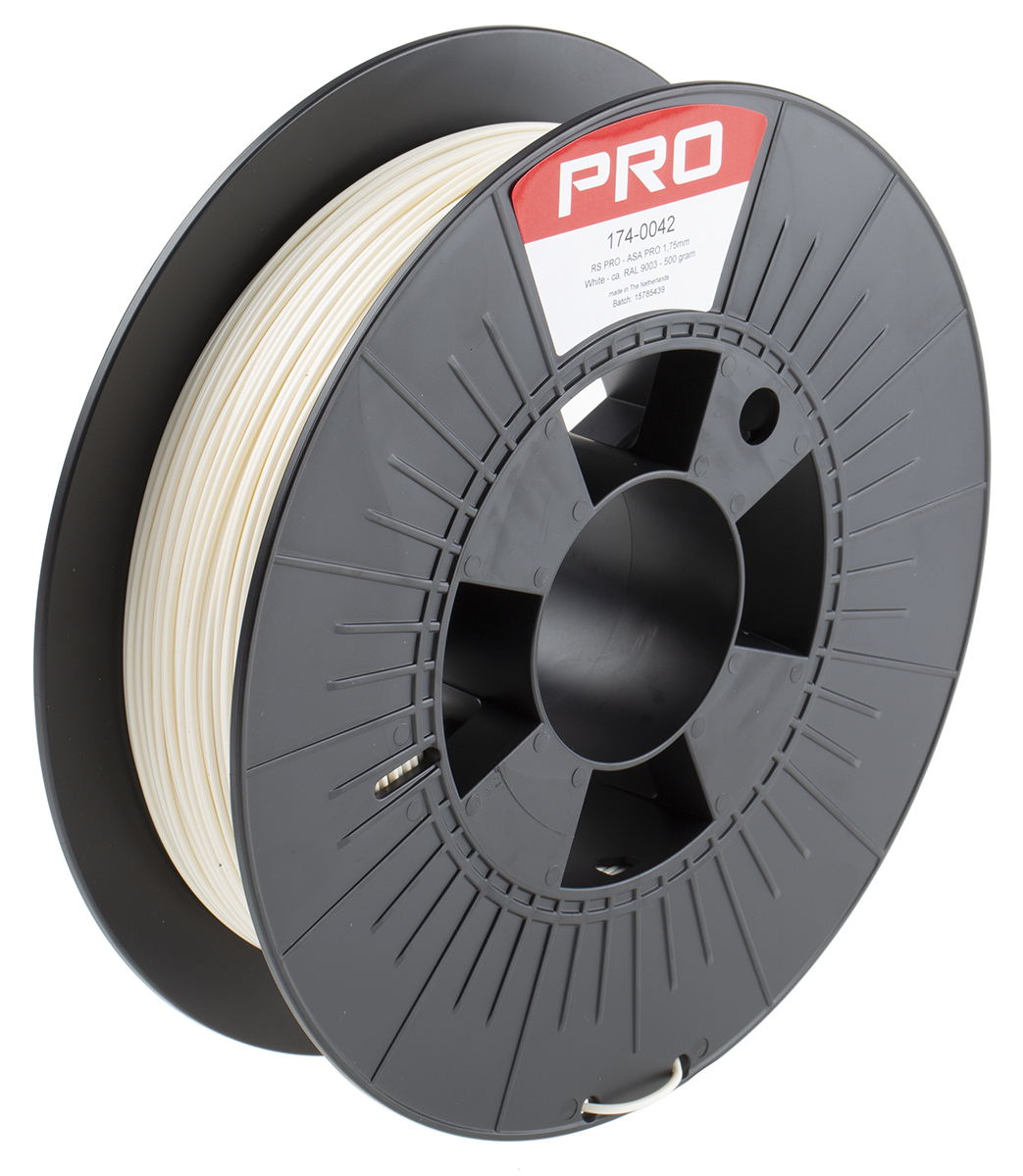 RS PRO 1.75mm White ASA 3D Printer Filament, 500g