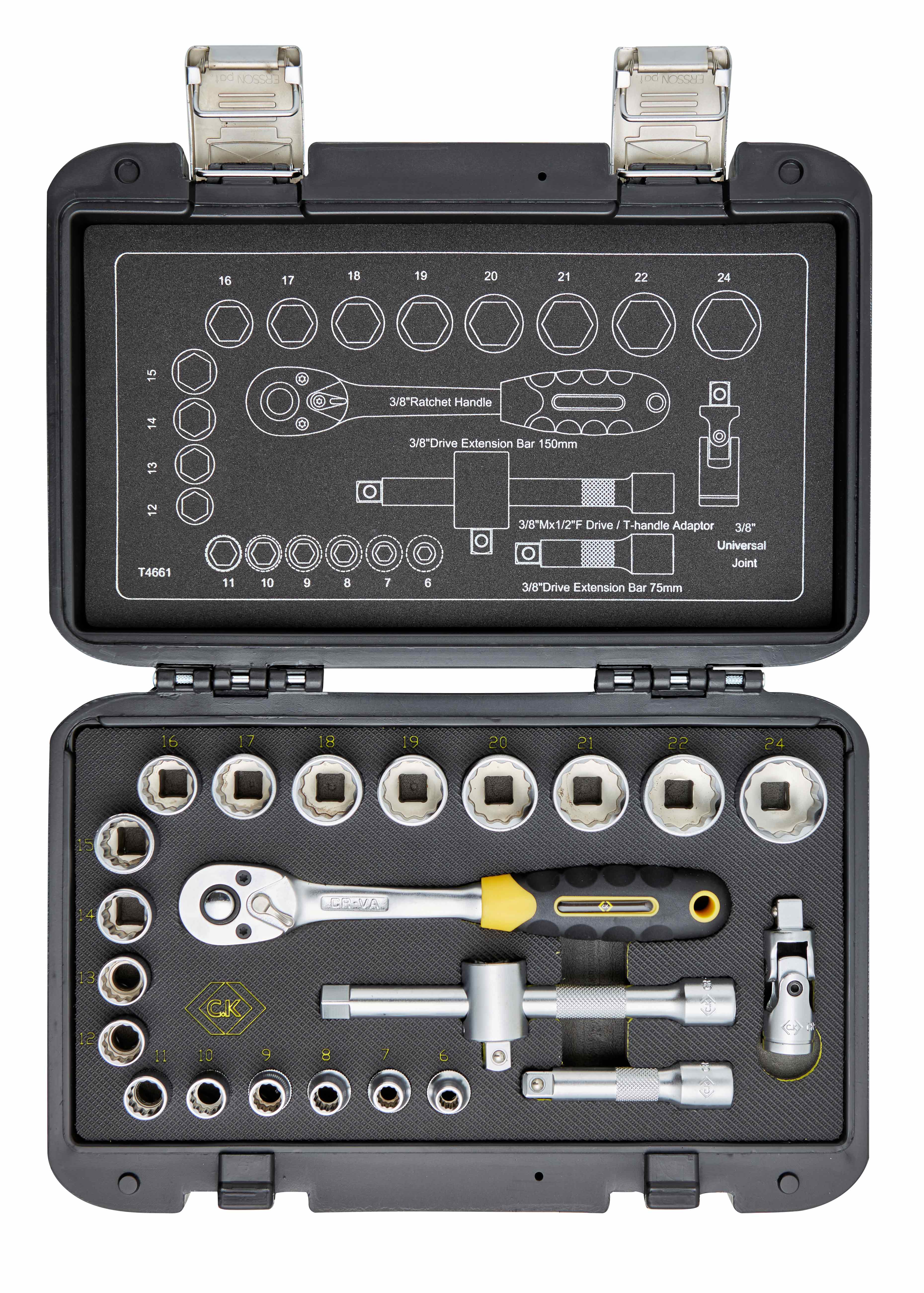 CK 23-Piece Metric 3/8 in Standard Socket Set with Ratchet, 12 point