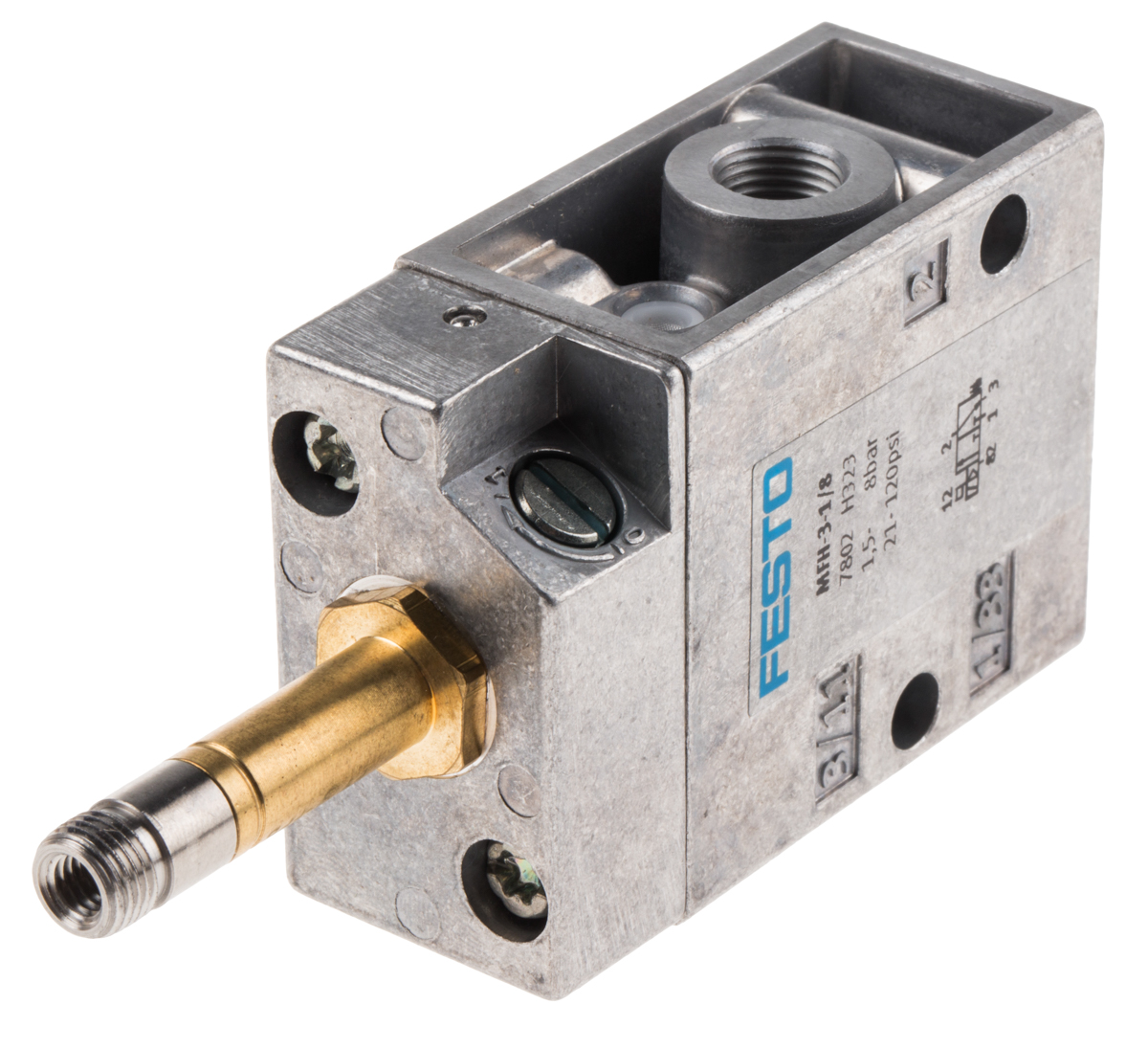 Festo 3/2 Pneumatic Solenoid Valve - Solenoid/Spring G 1/8 MFH Series 12 → 48V dc, 24 → 240V ac, 7802