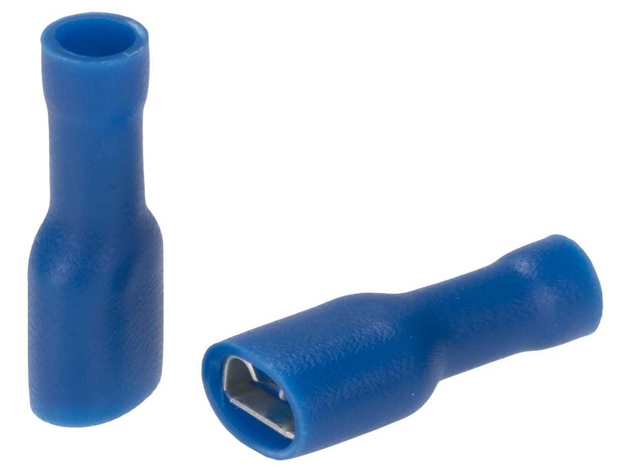 RS PRO Blue Insulated Female Spade Connector, Receptacle, 0.8 x 6.35mm Tab Size, 1.5mm² to 2.5mm²