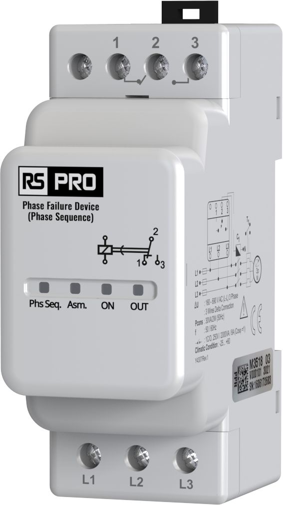 RS PRO Phase, Voltage Monitoring Relay, Three Phase, CO, DIN Rail