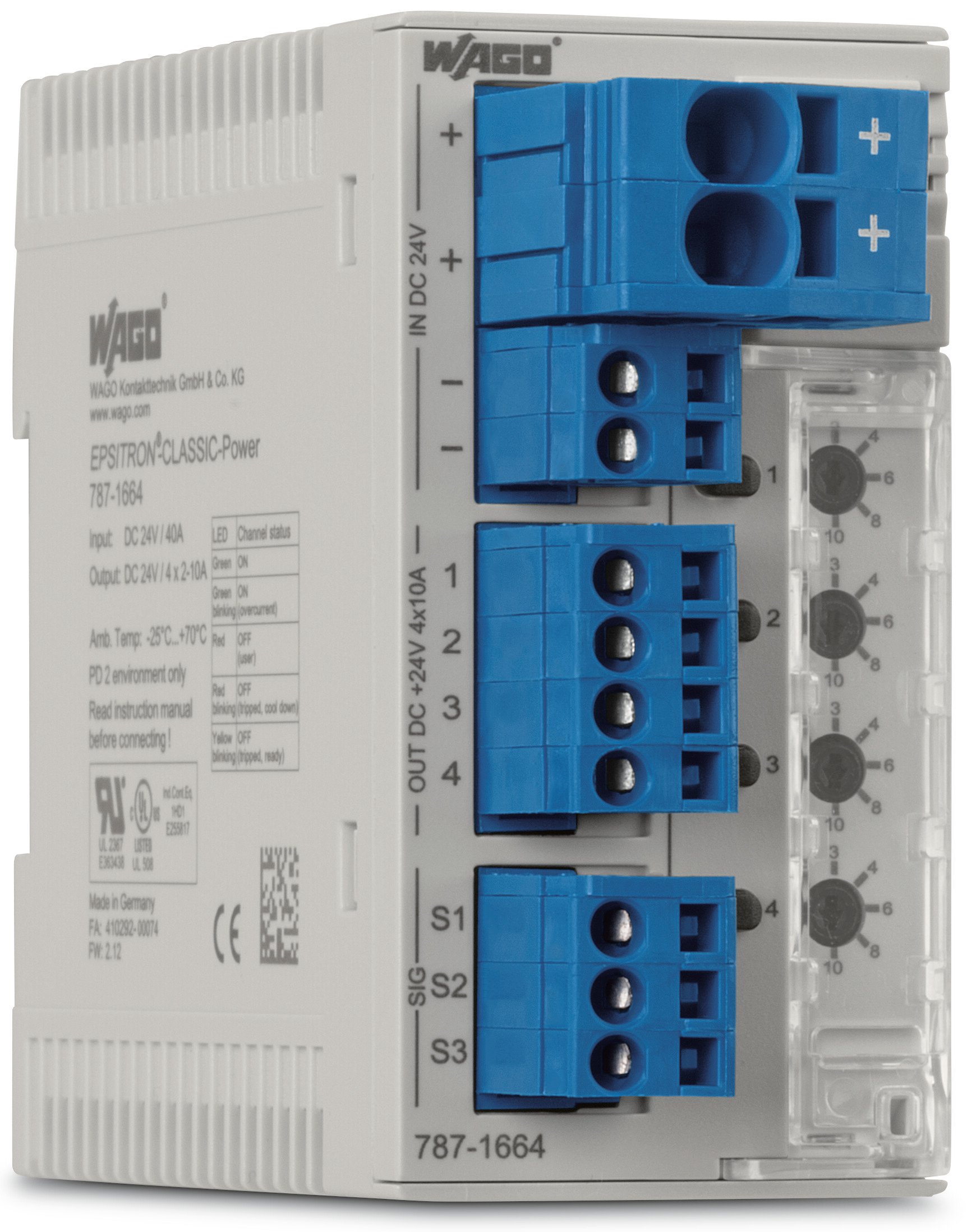 WAGO Electronic Circuit Breaker 10A 12V 787, 4 channels , DIN Rail
