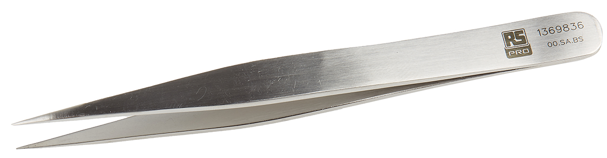 RS PRO 120 mm, Stainless Steel, Flat, Tweezers