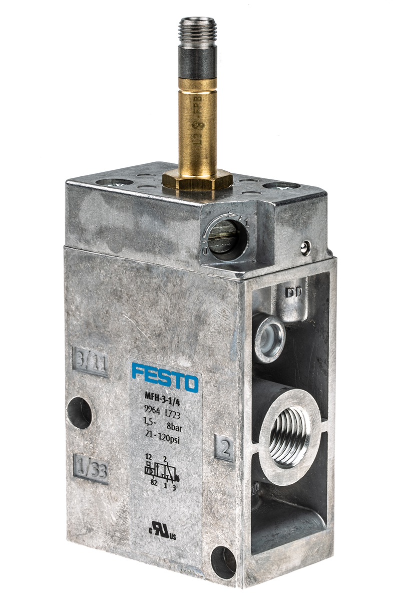 Festo 3/2 Pneumatic Solenoid Valve - Solenoid/Spring G 1/4 MFH Series 12 → 48V dc, 24 → 240V ac, 9964