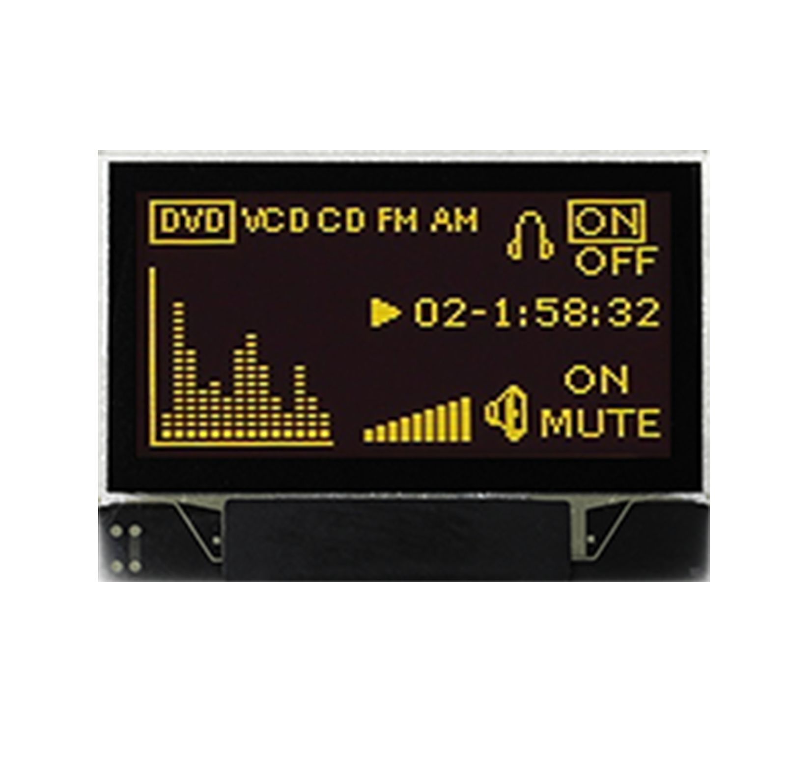 Midas 0.96in Yellow Passive matrix OLED Display 256 x 64pixels COG I2C, Parallel, SPI Interface