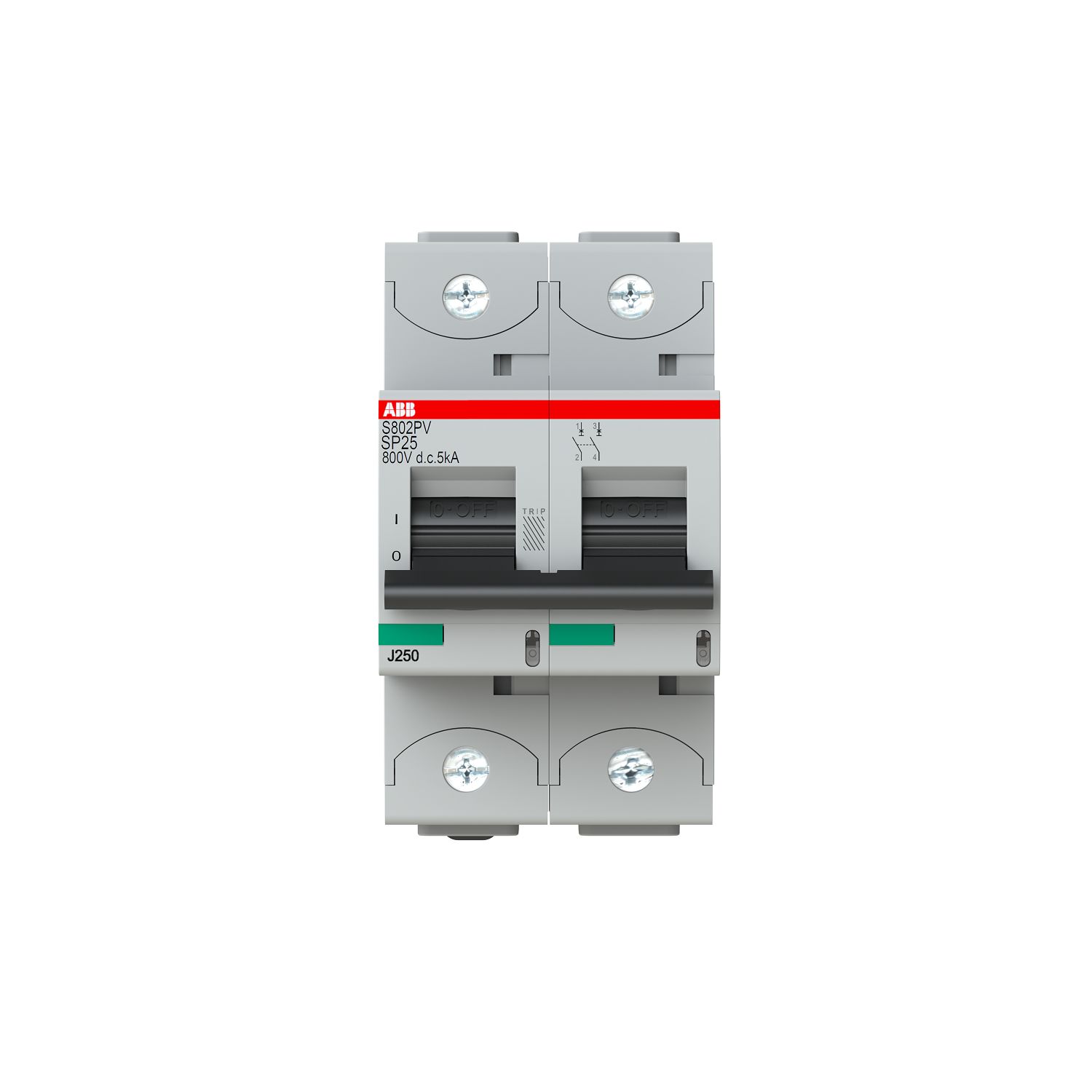 ABB S800PV MCB, 2P, 25A Curve B, 800V DC, 5 kA Breaking Capacity