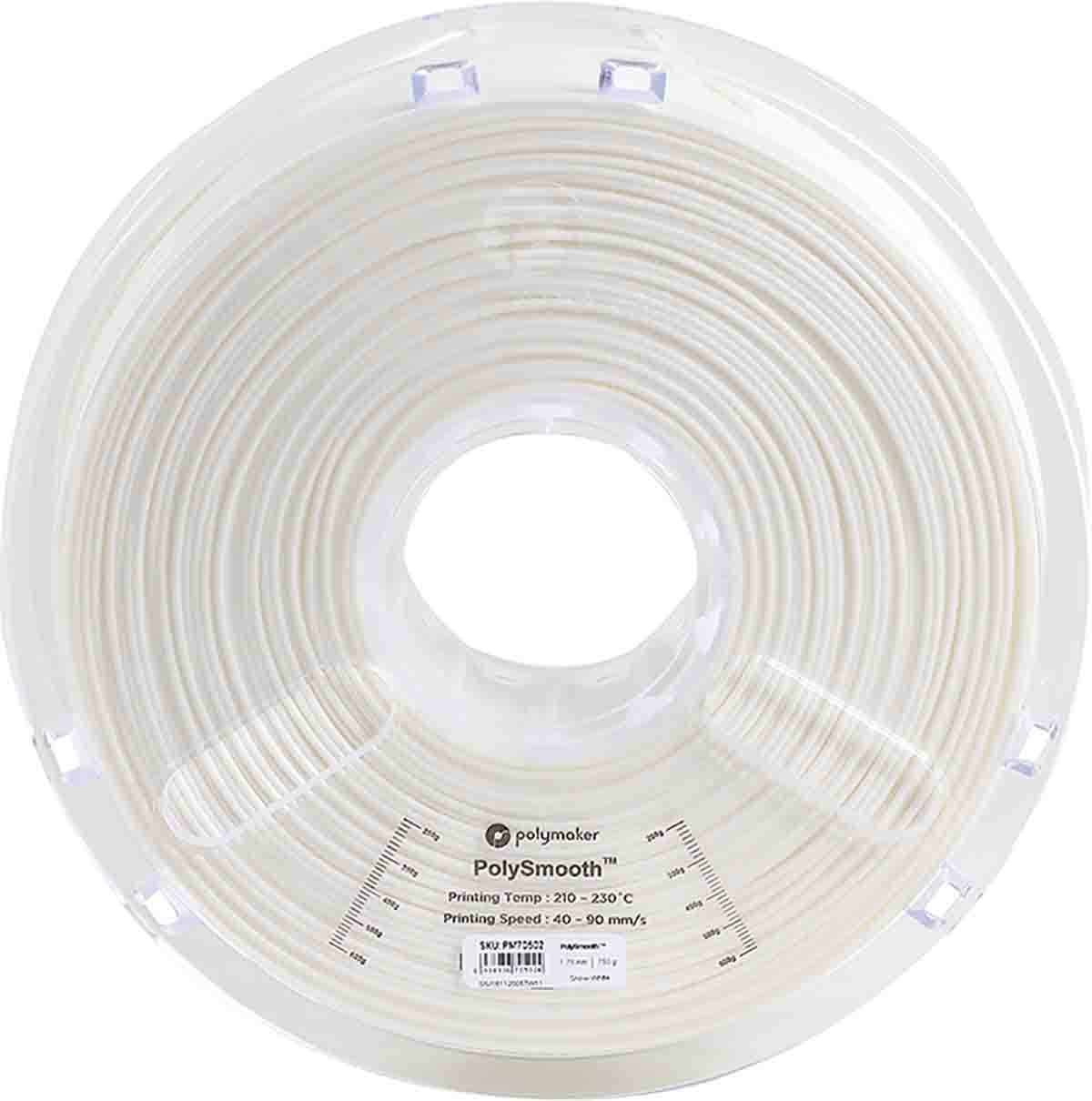 Polymaker 1.75mm White PolySmooth 3D Printer Filament, 750g