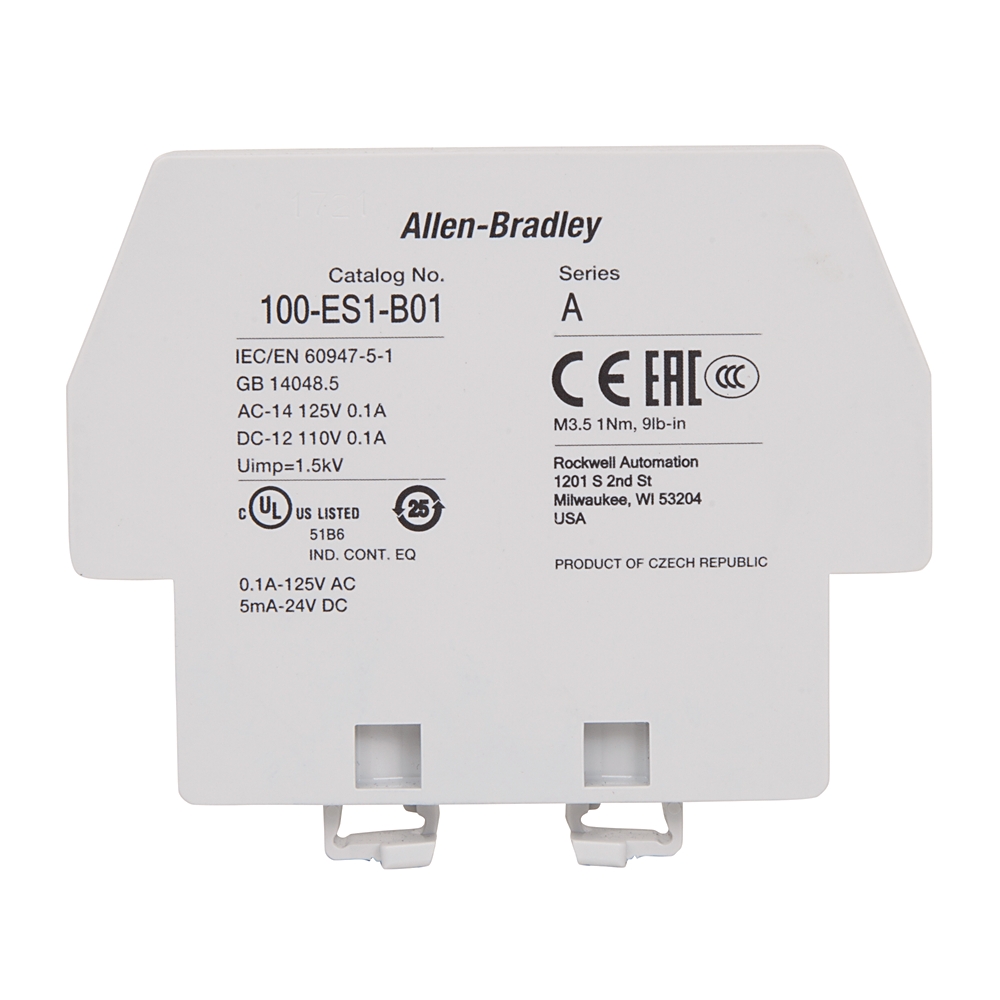 Allen Bradley Auxiliary Contact, 2 Contact, 1NC + 1NO, Side Mount, Allen-Bradley 100-E