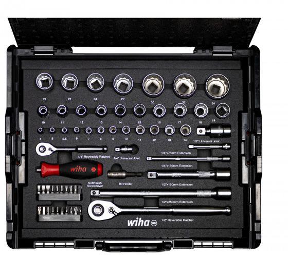Wiha 60-Piece Metric 1/2 in; 1/4 in Standard Socket/Bit Set with Ratchet, 6 point; 12 point; Hex Bit; Phillips Bit;
