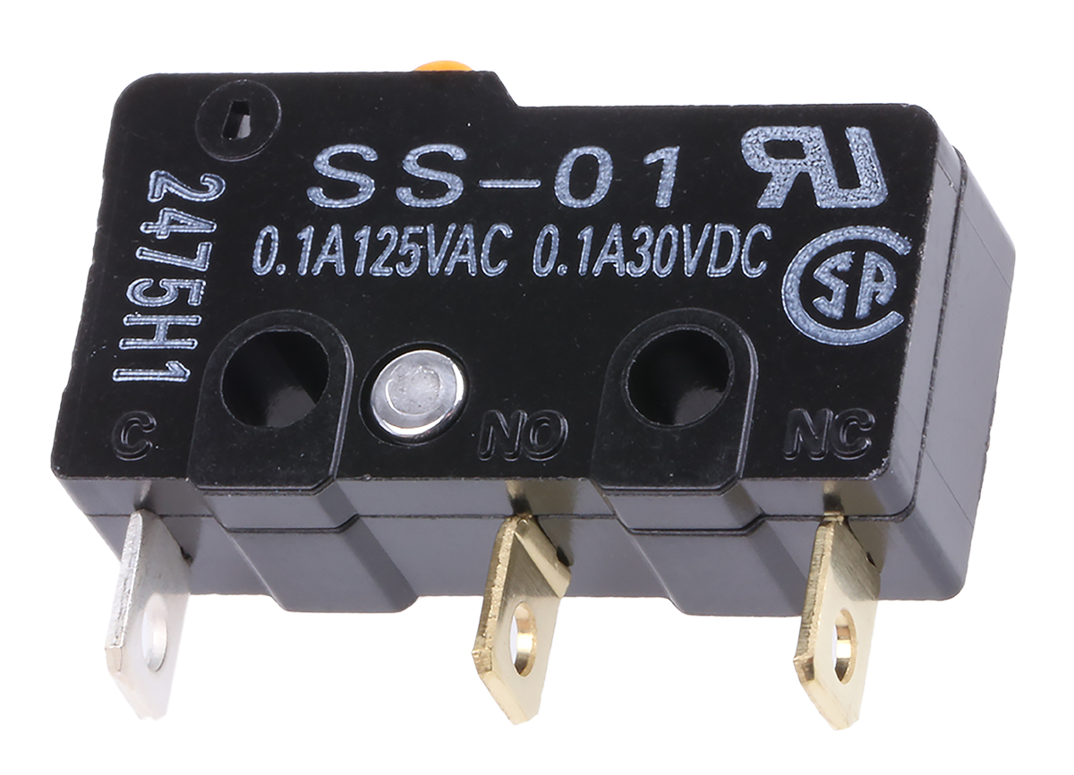 Omron Pin Plunger Micro Switch, Solder Terminal, 100 mA @ 30 V dc, SPDT, IP40