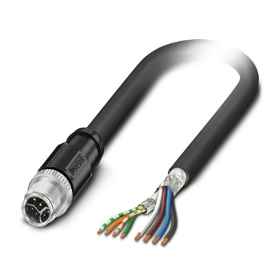 Phoenix ContactNBC, 5m Cat5, Black M12 to Male Free Ends, Shielded Shielded, Unterminated Polyurethane Sheath