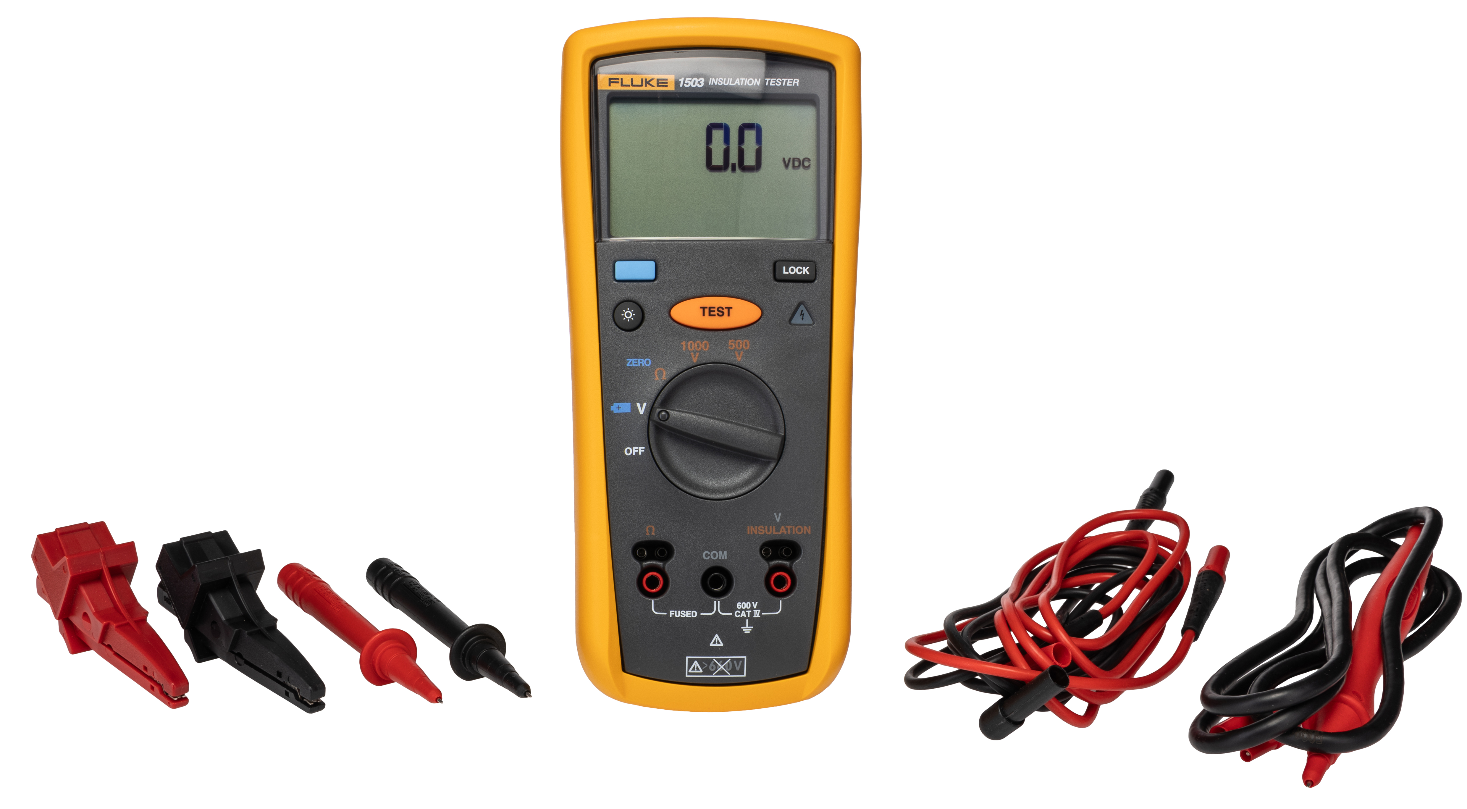 Fluke 1503 Insulation Tester, 500V Min, 1000V Max, 2GΩ Max, CAT III 600V - UKAS Calibration