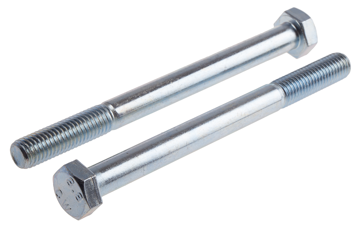 RS PRO Bright Zinc Plated Steel, Hex Bolt, M12 x 130mm