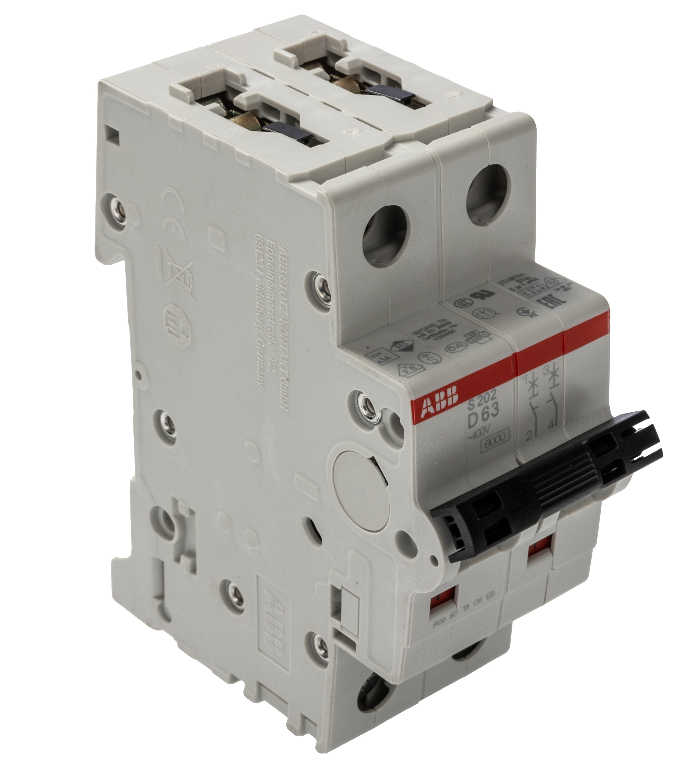 ABB System Pro M Compact S200 MCB, 2P, 63A Curve D, 400V AC, 125V DC, 10 kA Breaking Capacity