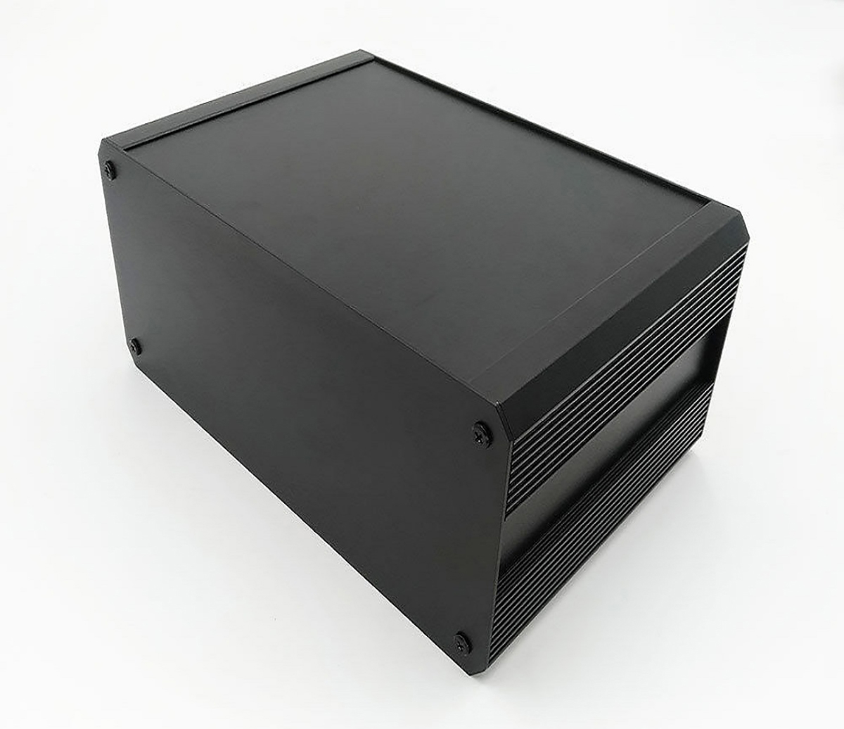 RS PRO Black Extruded Aluminium Heat Sink Case, IP40, Black Lid, 200 x 300 x 219mm