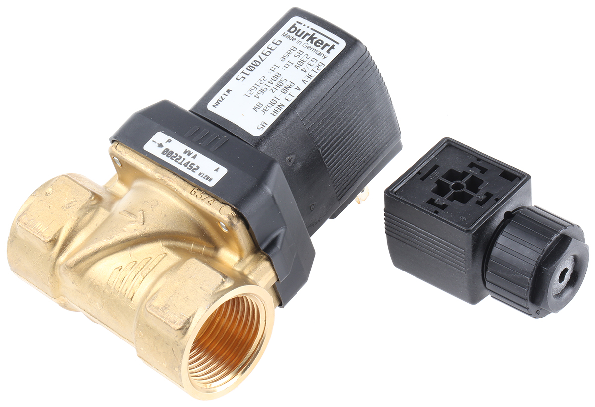 Burkert Solenoid Valve 221621, 2 Port, NC DN 10 to 65 mm, 230 V ac