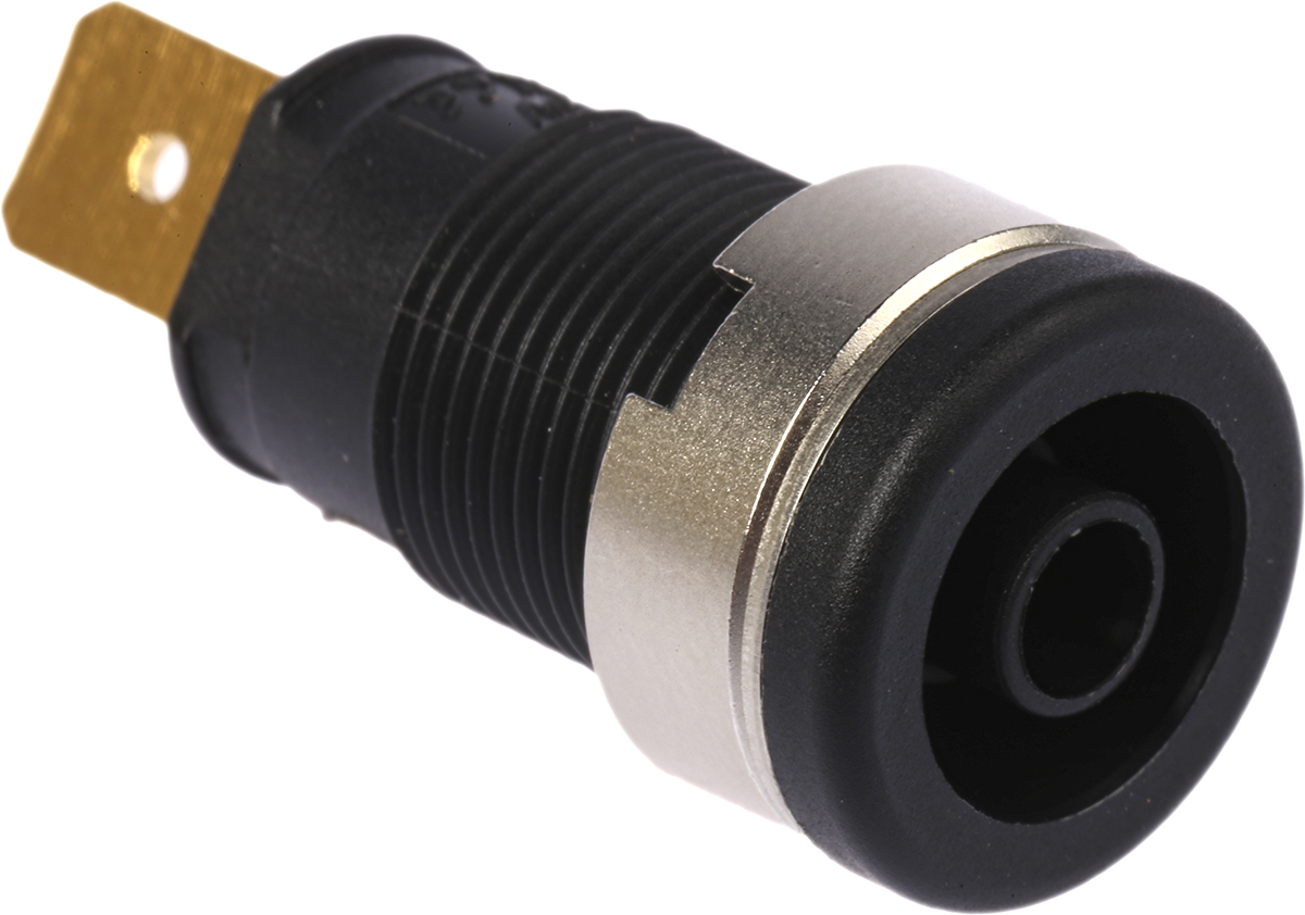 Hirschmann Test & Measurement Black Female Banana Socket, 4 mm Connector, Tab Termination, 32A, 1000V ac/dc, Gold
