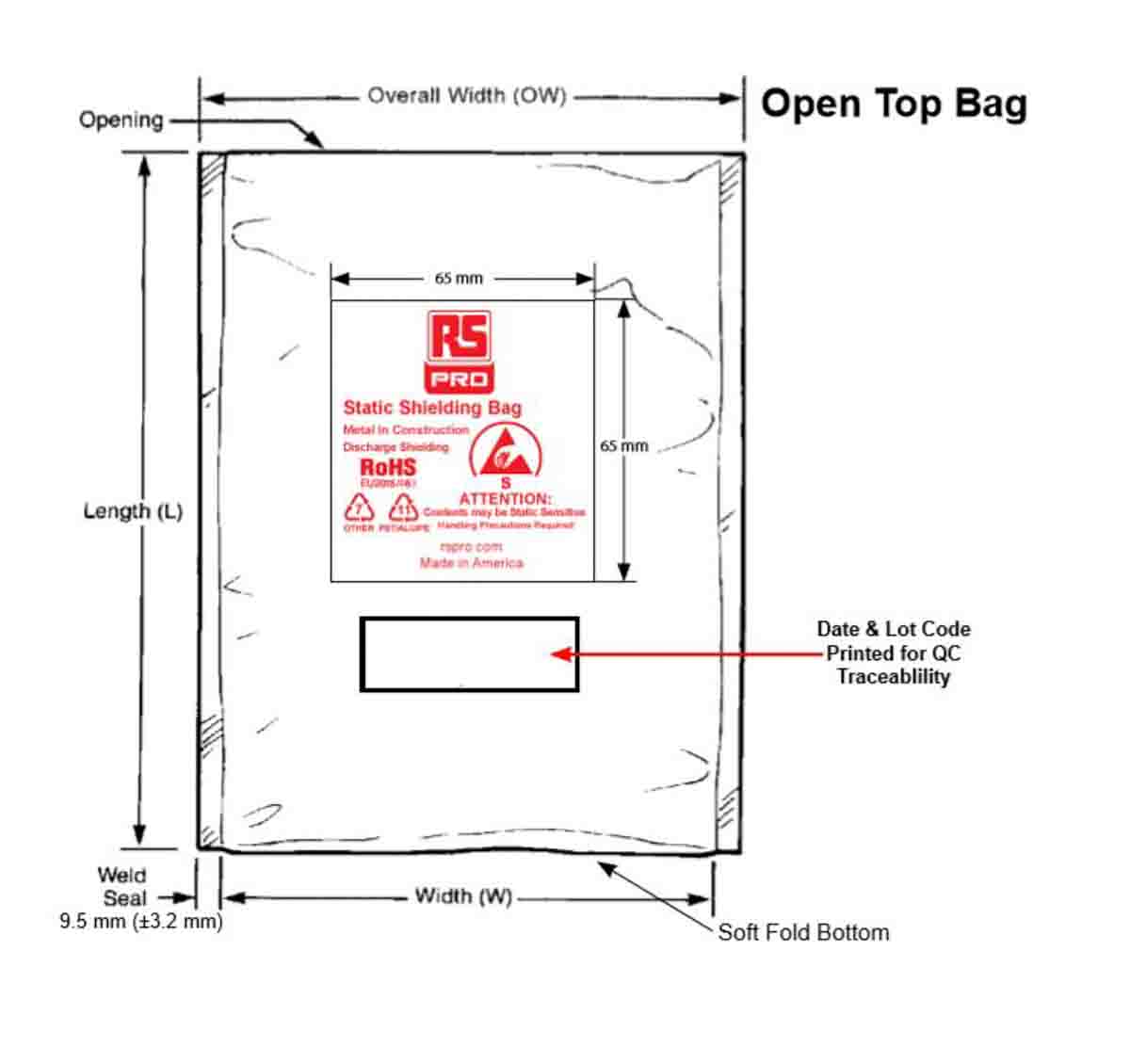 RS PRO Static Shielding Bag 355mm(W)x 405mm(L)
