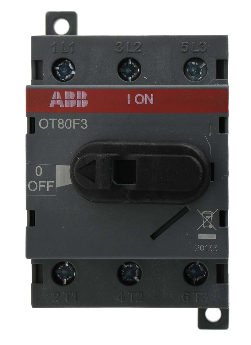 ABB 3P Pole DIN Rail Isolator Switch - 80A Maximum Current, 37kW Power Rating, IP20
