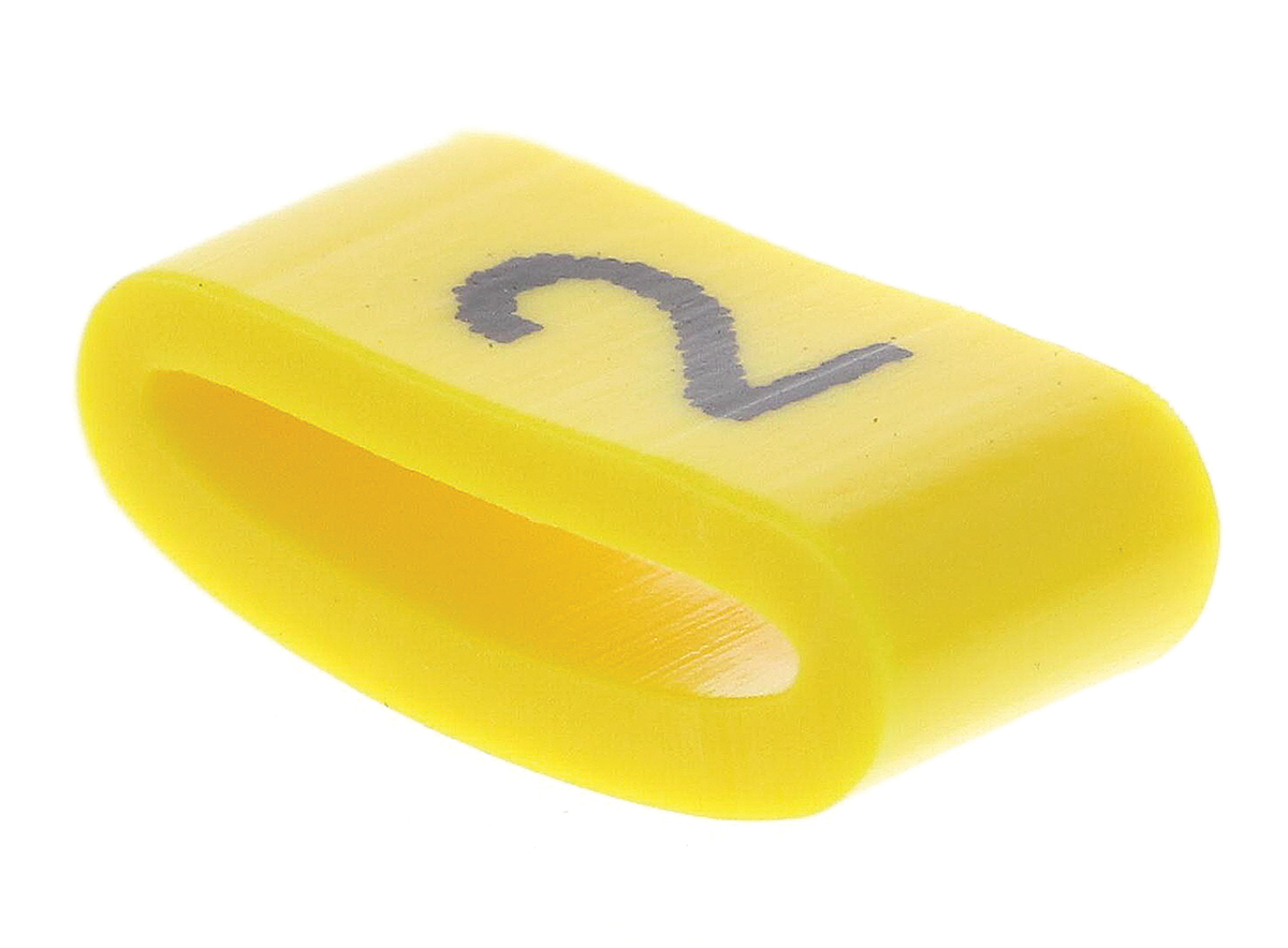 HellermannTyton Ovalgrip Slide On Cable Markers, Black on Yellow, Pre-printed "2", 2.5 → 6mm Cable, 901-10480