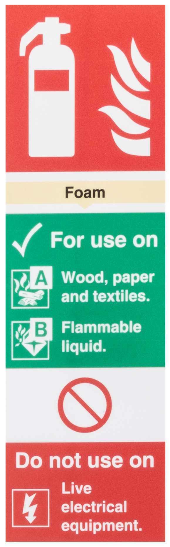 Polypropylene Fire Safety Sign, Foam Extinguisher For Use On With English Text Self-Adhesive