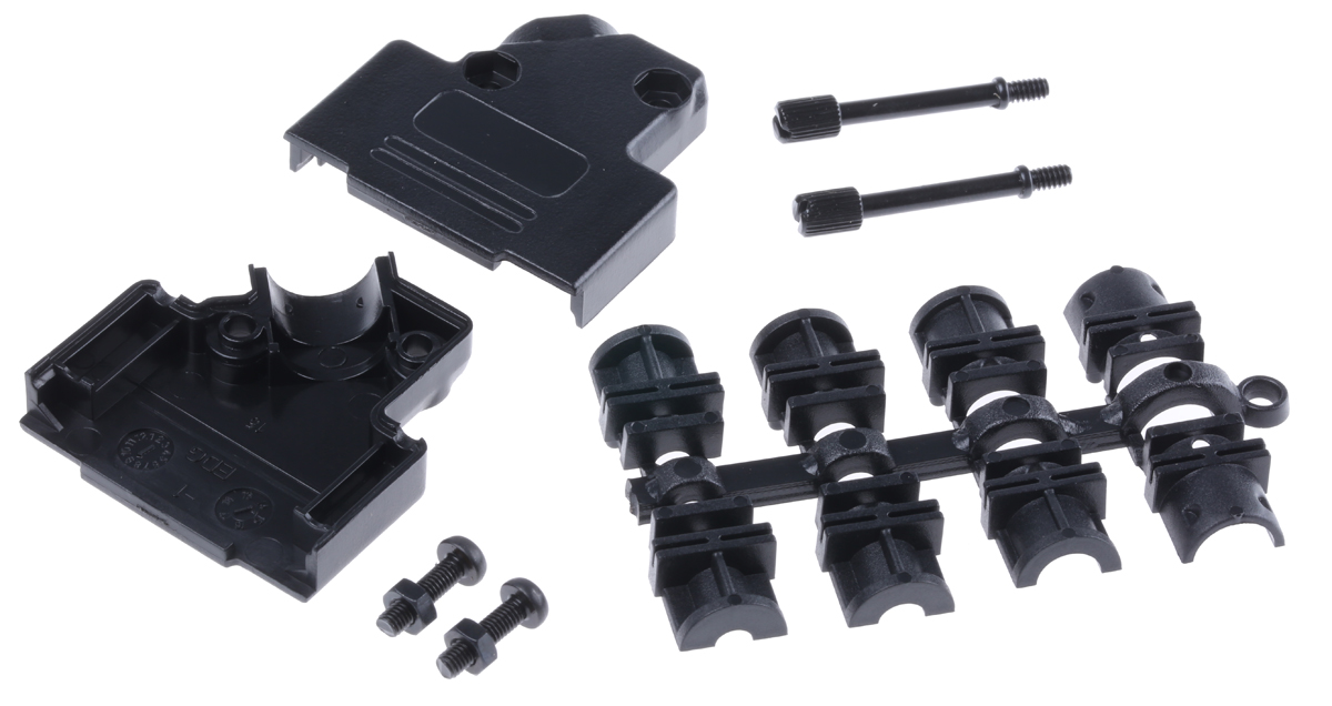 MH Connectors MHD45PPK Series ABS Angled D Sub Backshell, 15 Way, Strain Relief