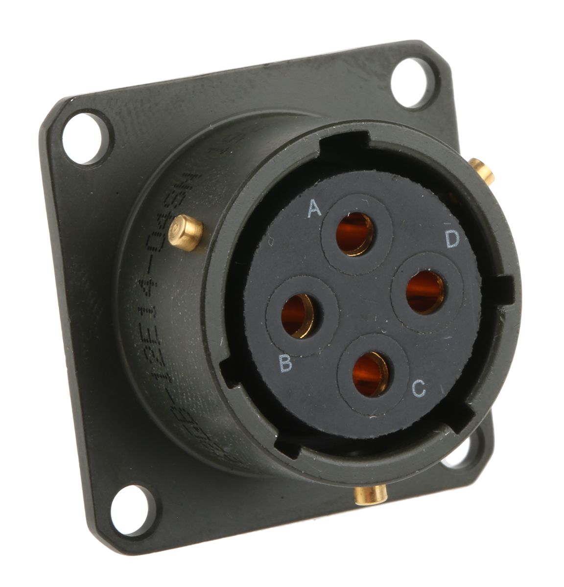 Amphenol Limited, 62GB 4 Way Box Mount MIL Spec Circular Connector ReceptacleOlive, Socket Contacts,Shell Size 14,