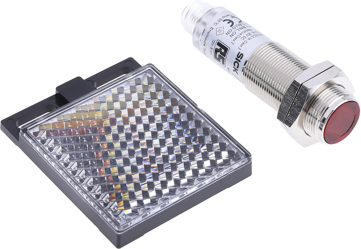 RS PRO Retroreflective Photoelectric Sensor, Barrel Sensor, 50 mm → 7 m Detection Range