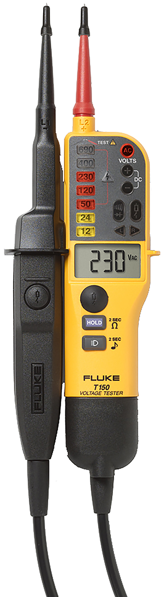 Fluke T150, LCD Voltage tester, 690V, Continuity Check, Battery Powered, CAT III 690V With RS Calibration