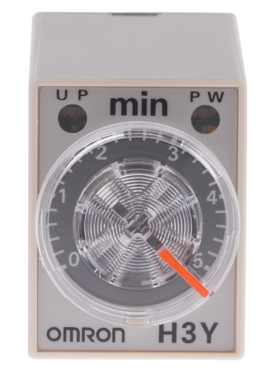 Omron H3Y-4 Series DIN Rail, Surface Mount Timer Relay, 200 → 230V ac, 4-Contact, 0.2 → 5 min,