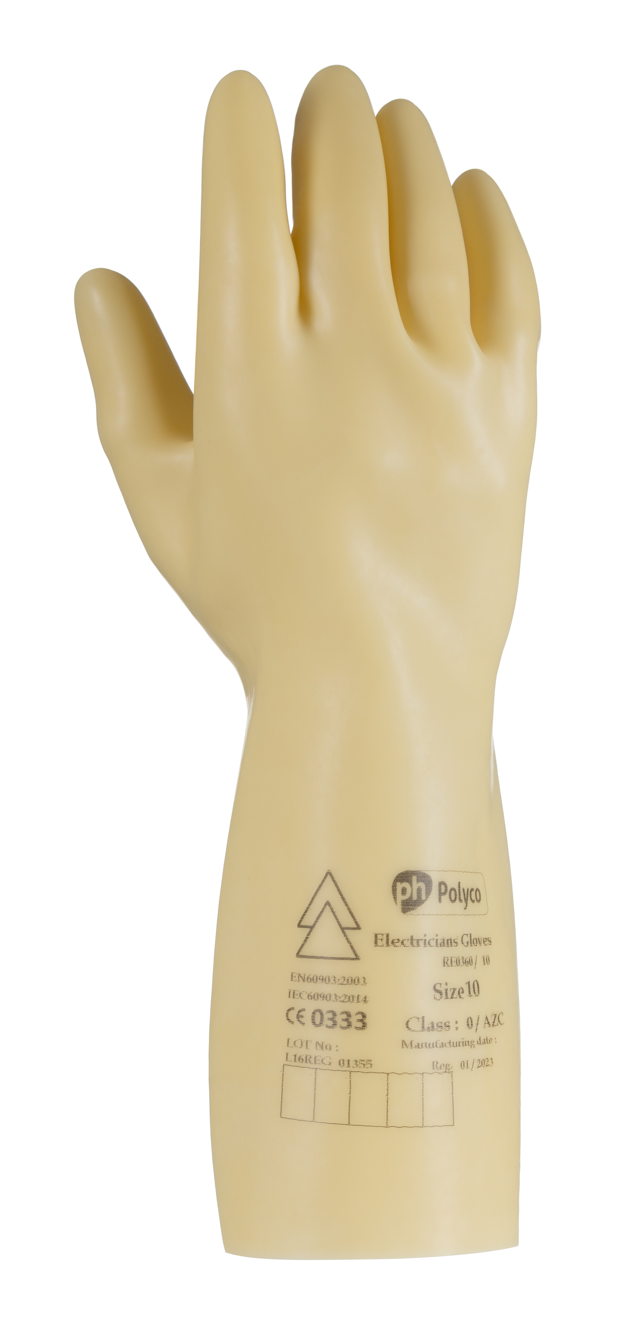 Polyco Healthline Electricians Gloves Yellow Latex Latex Electrical Insulating Gloves, Size 9, Latex Coating