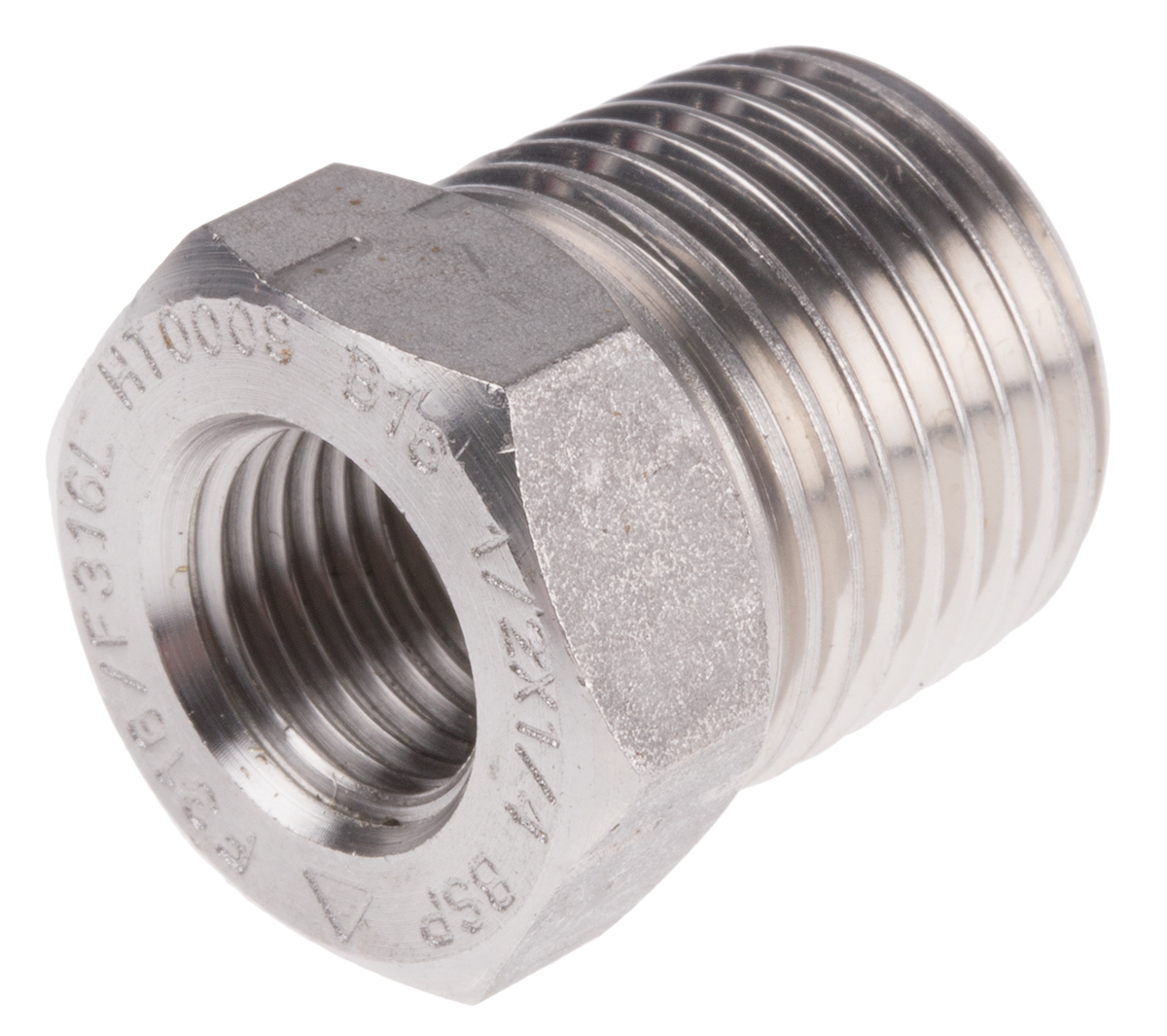 RS PRO Stainless Steel Pipe Fitting, Straight Hexagon Bush, Male R 1/2in x Female Rc 1/4in