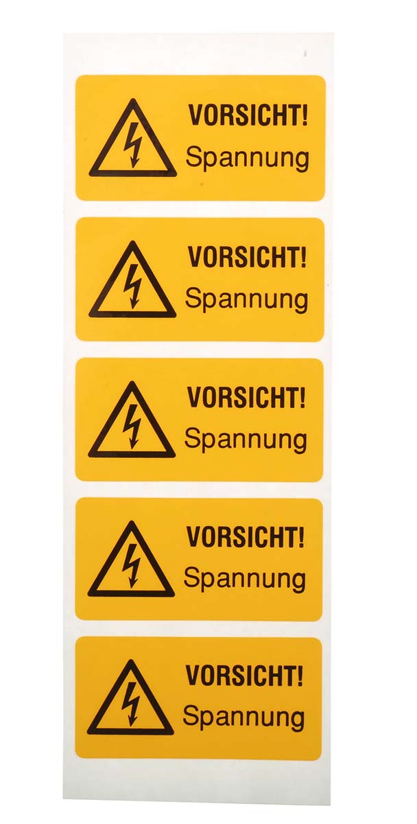 Idento Yellow PVC Safety Labels, VORSICHT! Spannung-Text