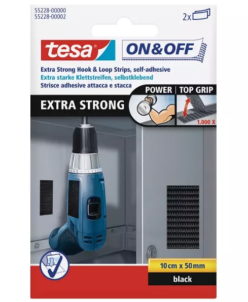 Tesa Black Hook & Loop Tape, 10cm x 50mm