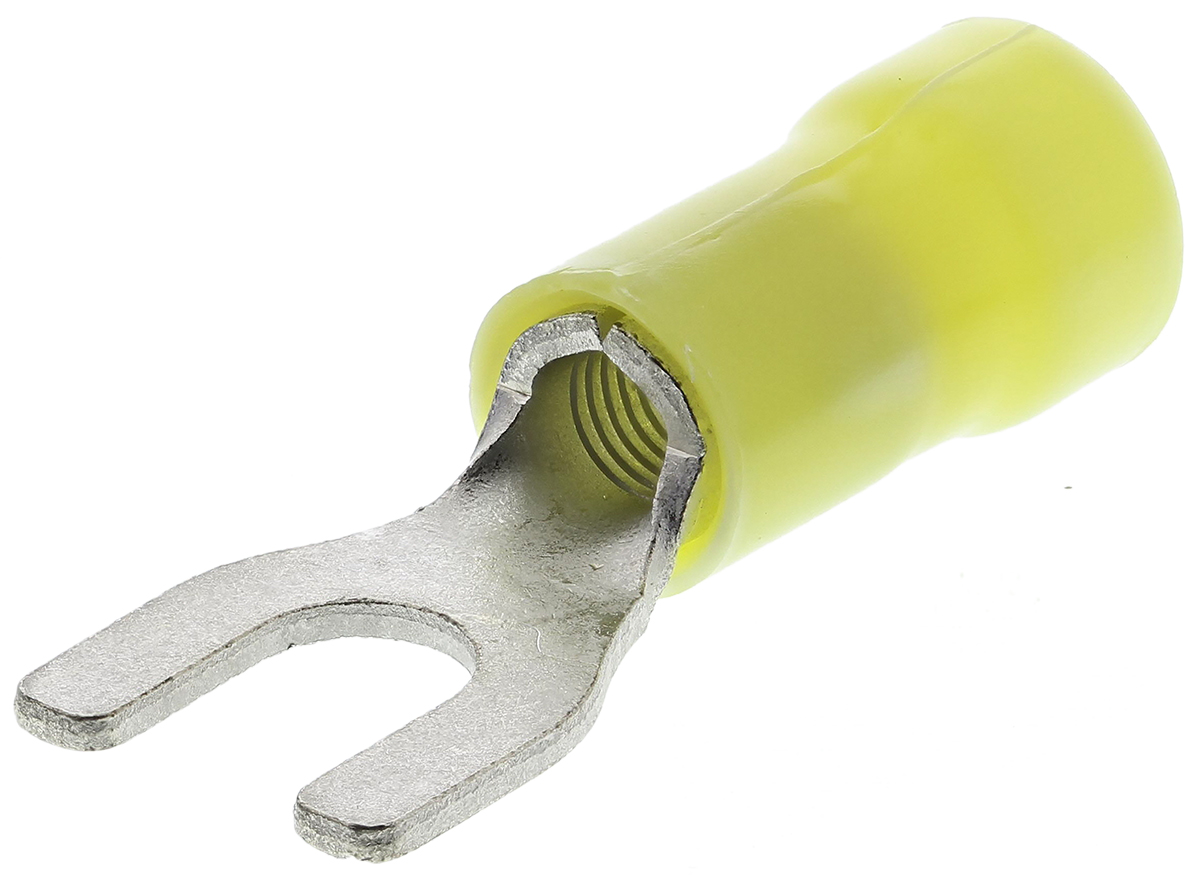 TE Connectivity PLASTI-GRIP Insulated Crimp Spade Connector, 2.6mm² to 6.6mm², 12AWG to 10AWG, M5 Stud Size Vinyl,