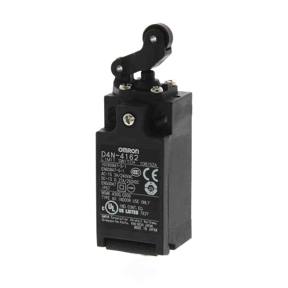 Omron D4N Series Roller Lever Safety Limit Switch, 2NC, IP67, DPST, Metal Housing, 240V ac Max, 10A Max