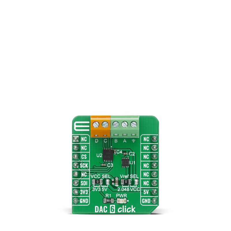 MikroElektronika MIKROE-4206, DAC 6 Click 10-bit DAC Add On Board for DAC104S085, MCP1501 for DAC104S085