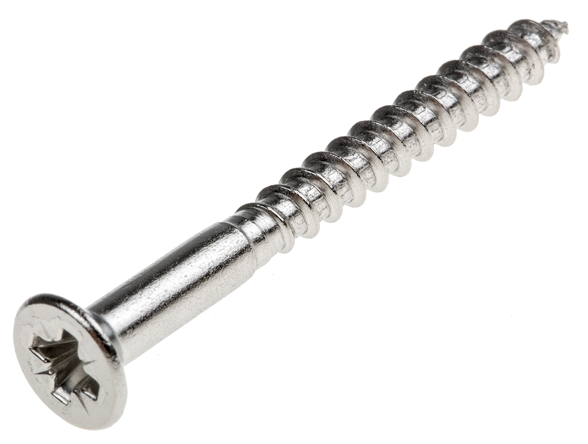 RS PRO Pozidriv Countersunk Stainless Steel Wood Screw, A2 304, 4mm Thread, 40mm Length