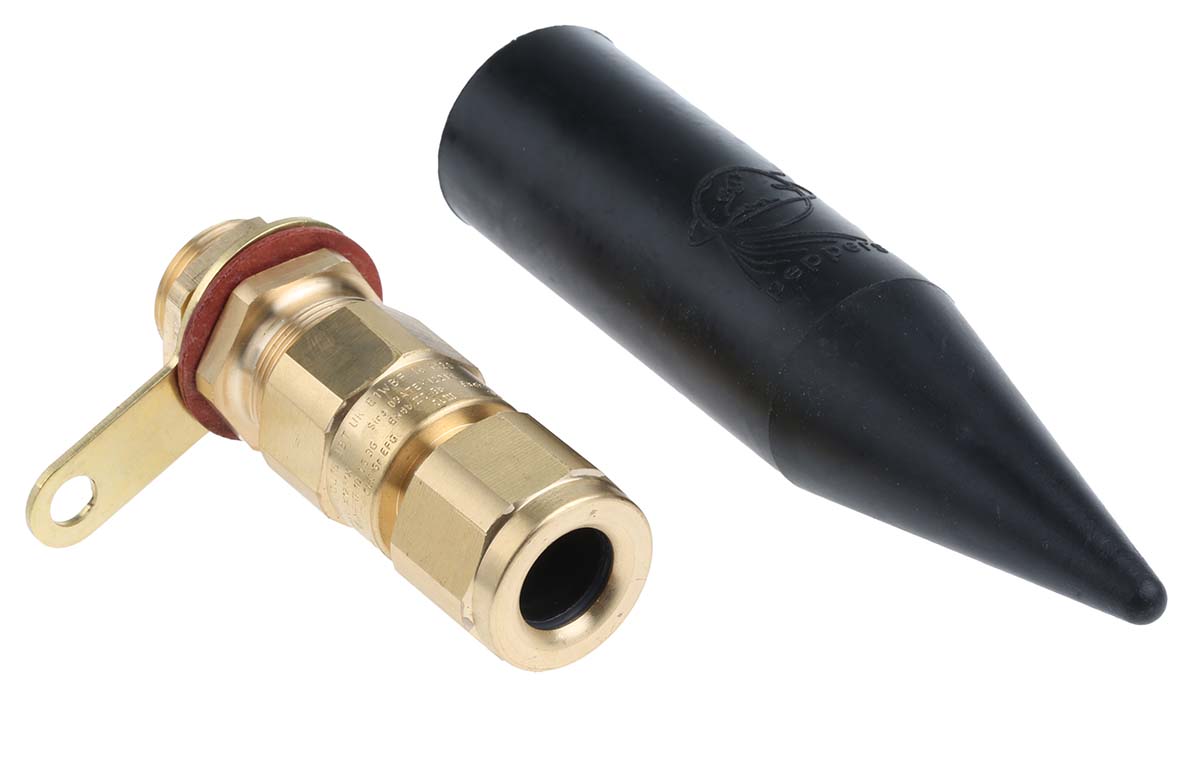 Black Brass Cable Gland, M20 Thread, 8.4mm min., 13.5mm max., IP66