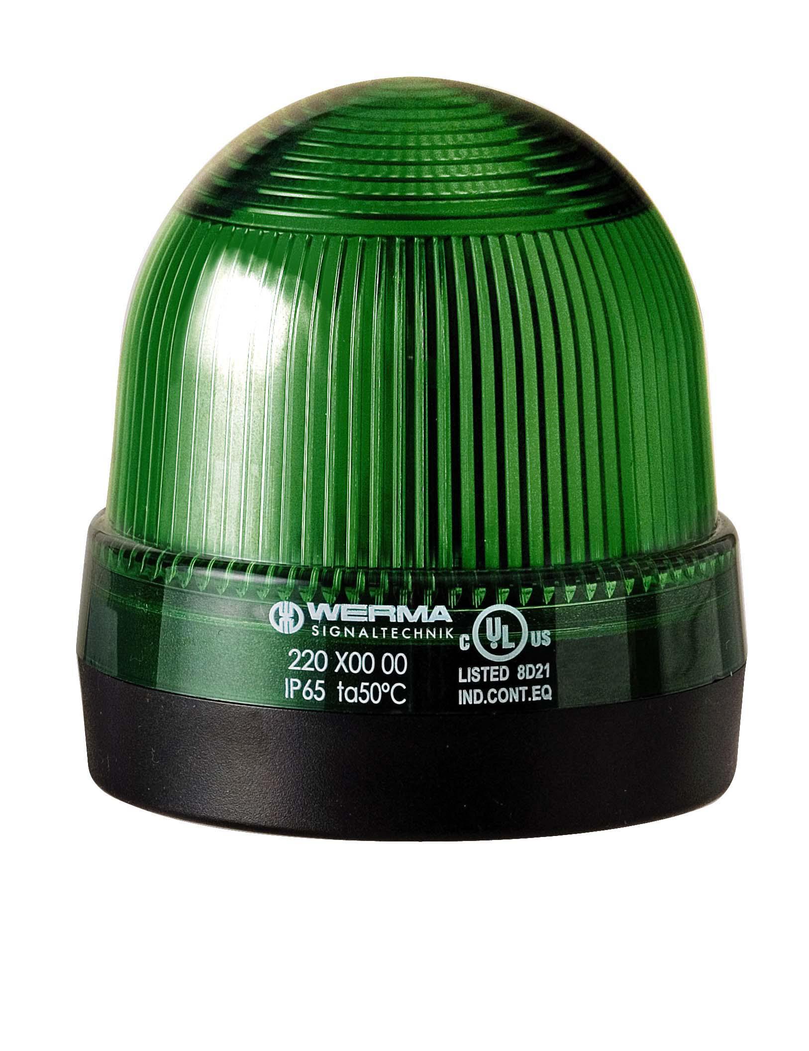 Werma 220 Series Green Continuous lighting Beacon, 12 → 230 V, Base Mount, Filament Bulb, IP65