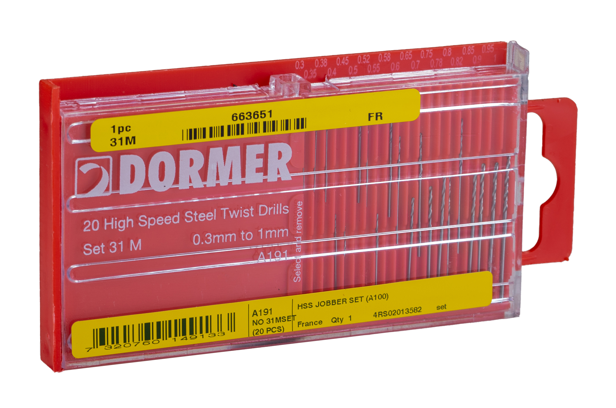 Dormer 20-Piece Drill Bit Set for use with Miniature Drills