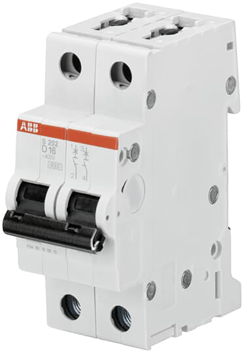 ABB System Pro M Compact S200 MCB, 2P, 2A Curve D, 230V AC, 125V DC, 20 kA Breaking Capacity