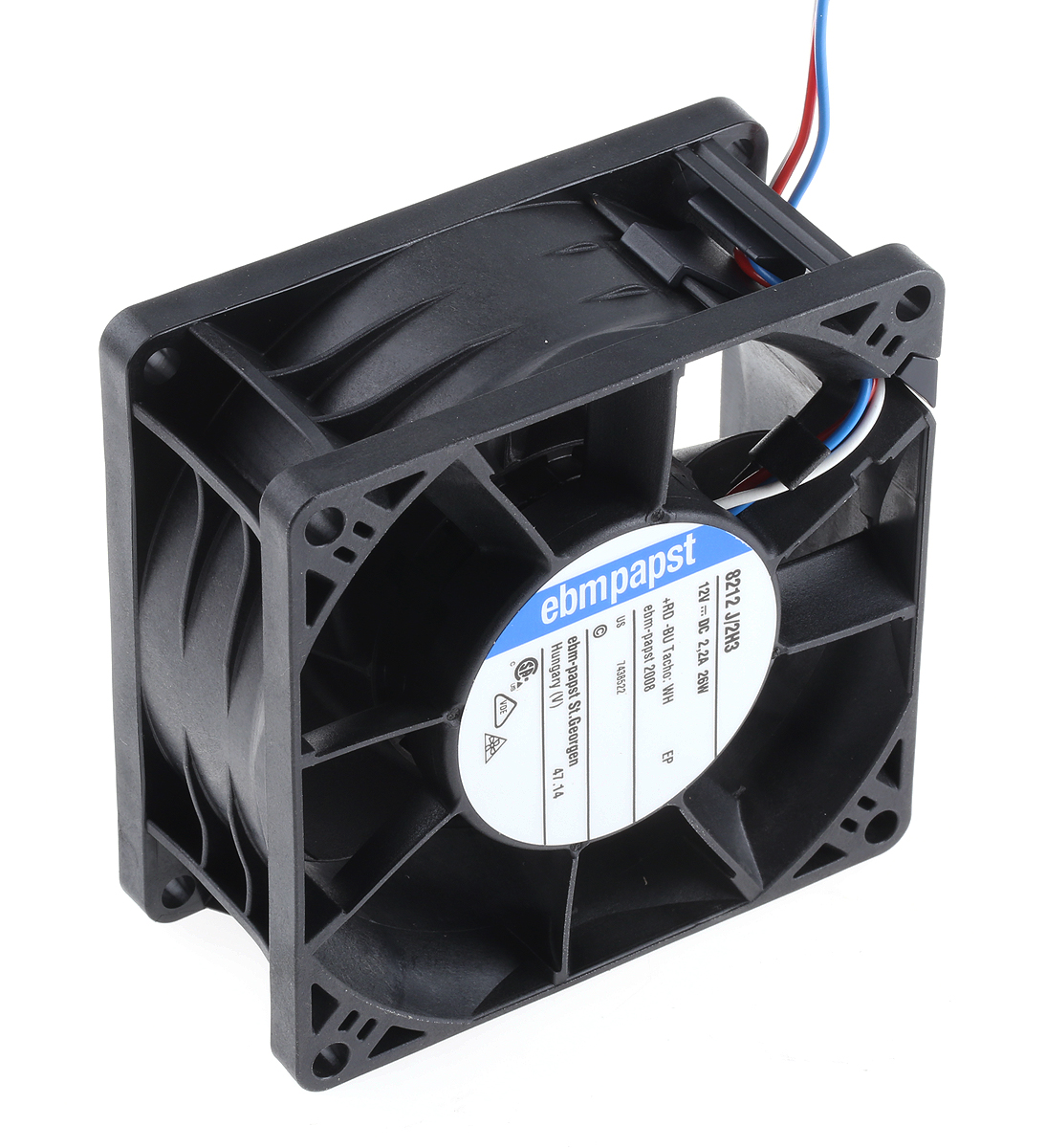 ebm-papst 8200 J Series Axial Fan, 12 V dc, DC Operation, 190m³/h, 26W, 80 x 80 x 38mm