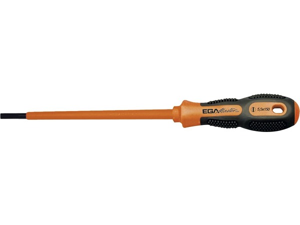 Ega-Master Slotted Electronic Screwdriver, 2.5 mm Tip, 75 mm Blade, VDE/1000V, 160 mm Overall