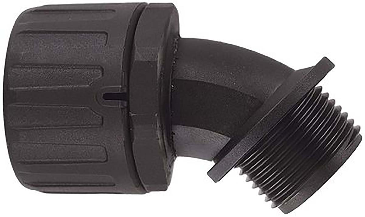 Flexicon 45° Elbow, Conduit Fitting, 21mm Nominal Size, M20, Nylon 66, Black IP66 rating