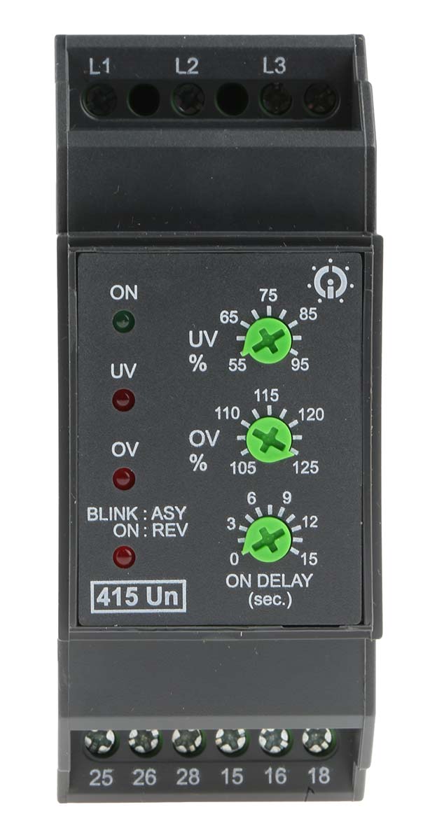 GIC Voltage Monitoring Relay, 3 Phase, DPDT, DIN Rail