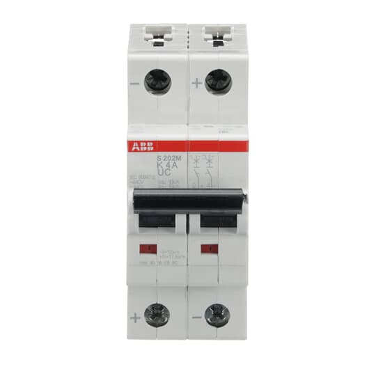 ABB S202M Circuit Breaker, 2P, 4A Curve K, 440V AC, 440V DC, 10 kA Breaking Capacity