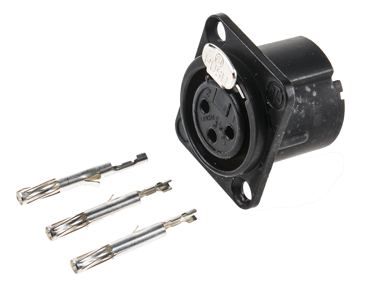 Neutrik Panel Mount XLR Connector, Female, 50 V, 3 Way, Silver over Nickel Plating