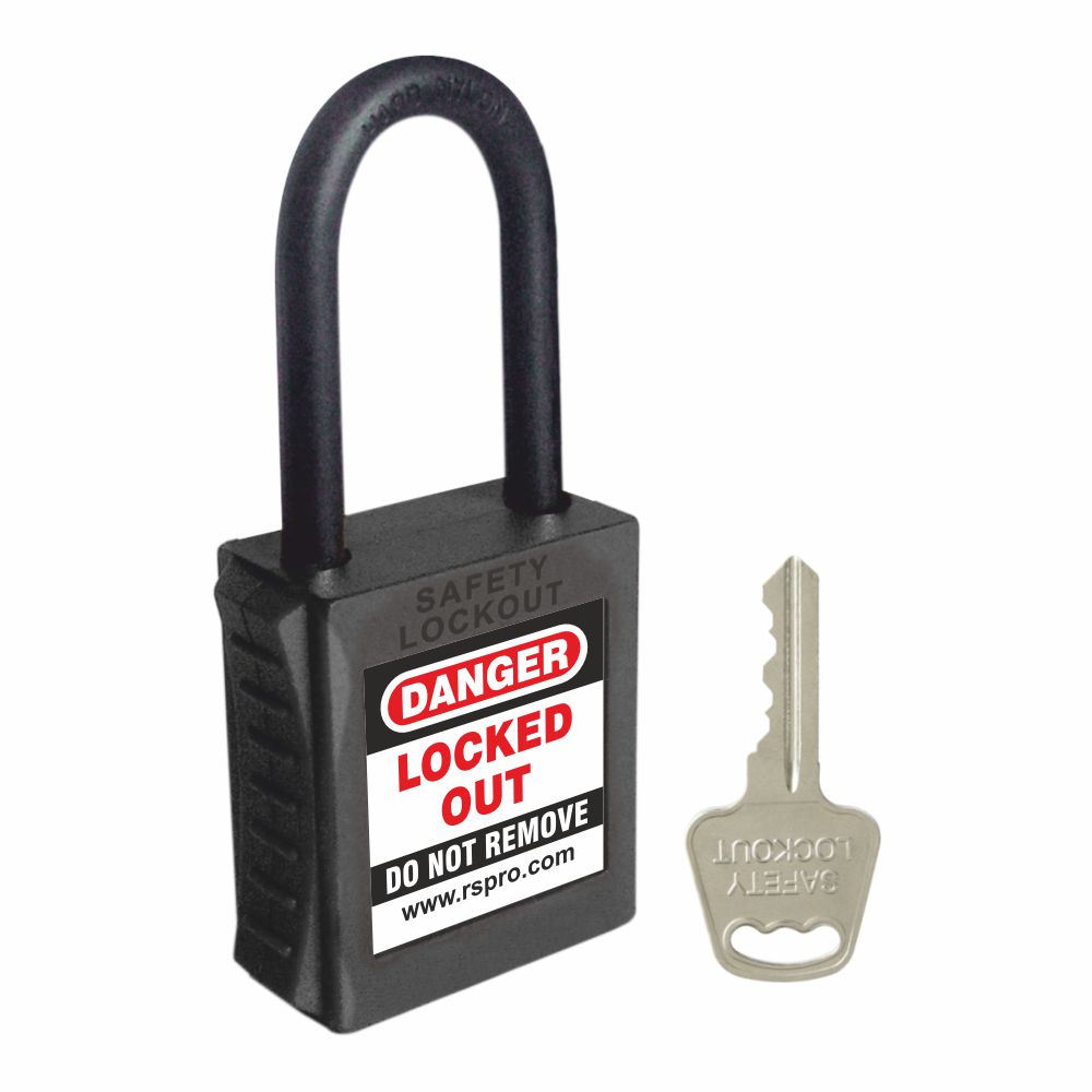 RS PRO Black 1-Lock ABS, Nylon Safety Padlocks, 6mm Shackle, 42mm Attachment